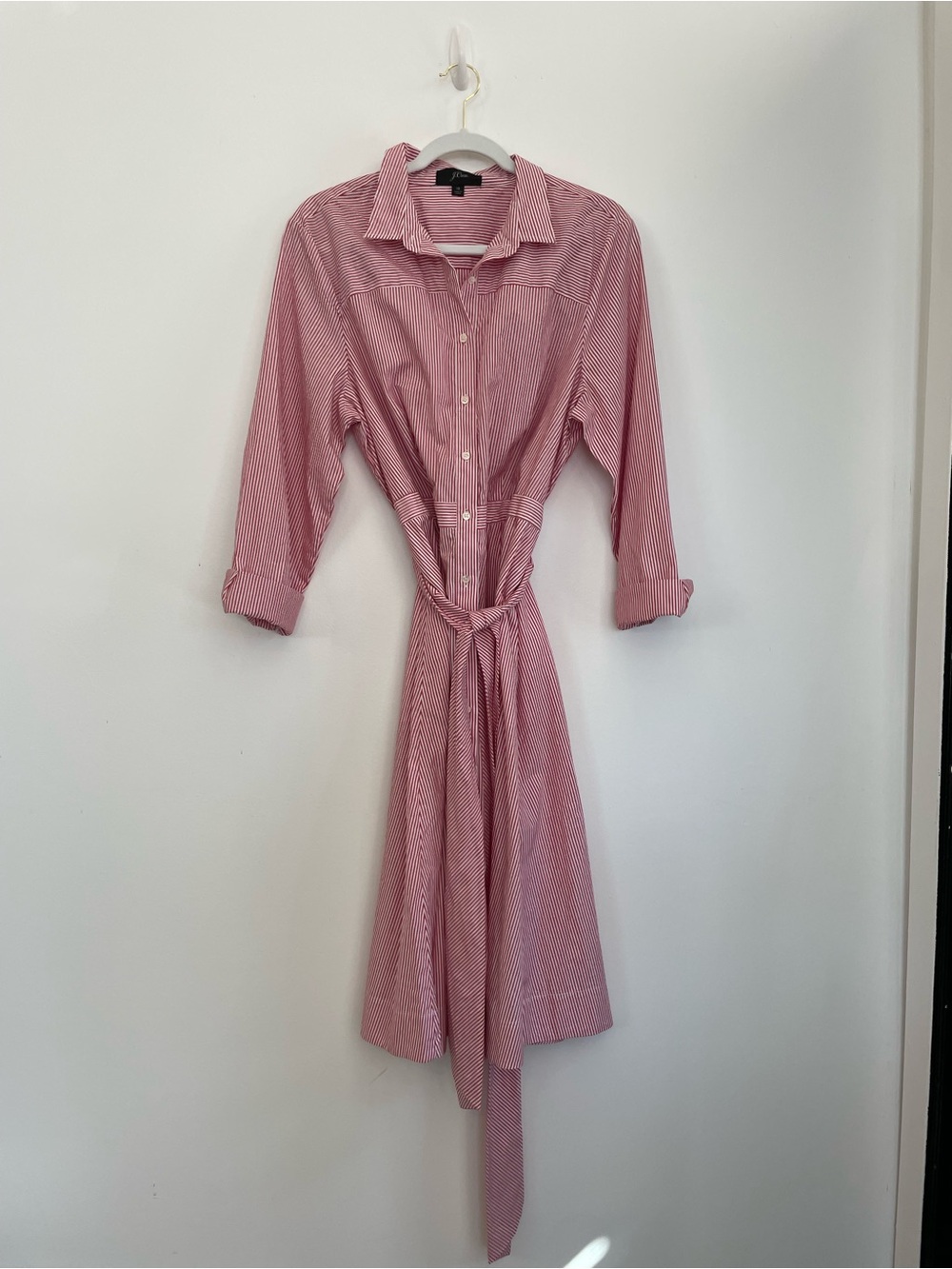 J. Crew Striped Shirt Dress with Waist Tie - Red